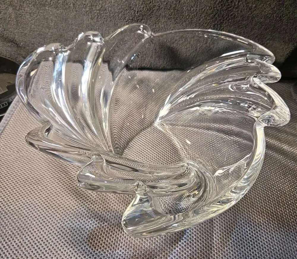 VTG Waltherglas Swirl Crystal Trinket Candy Dish Bowl Germany 1980s Shell